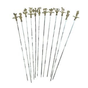 Vintage Brass Stainless Steel Kabob Skewers Set of 12